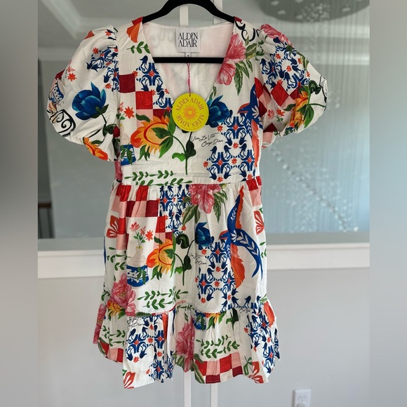 Alden Adair Colorful Floral Checkered Dress - Picture 3 of 7